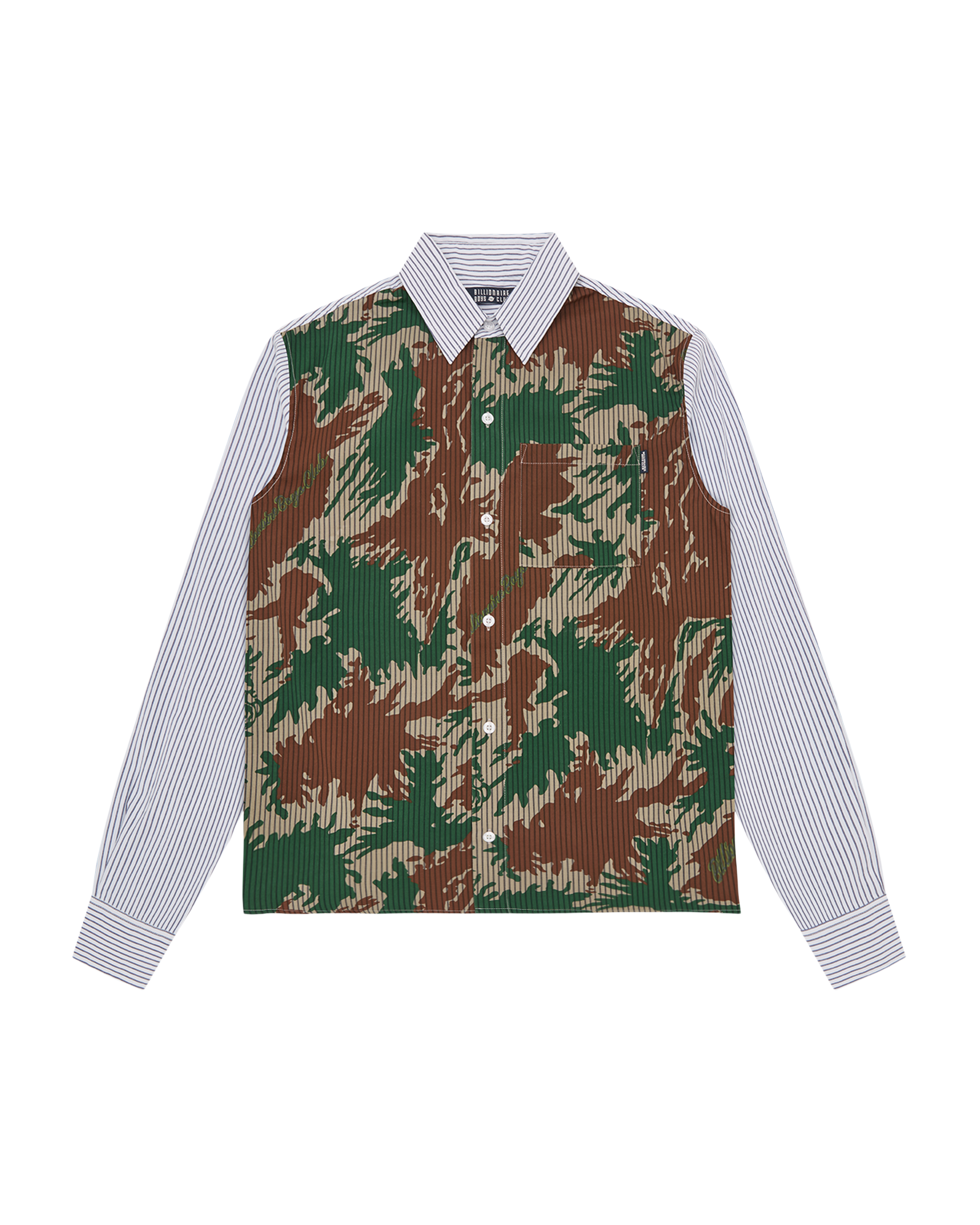 Burst Camo Half Print Poplin Stripe Shirt